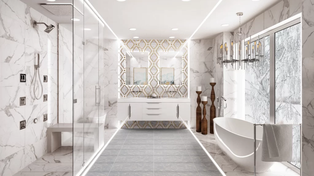 Lavish bathroom interior design Bellevue by Ariana Adireh