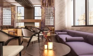 Stylish modern lounge design featuring natural light, elegant furniture, and inviting ambiance.