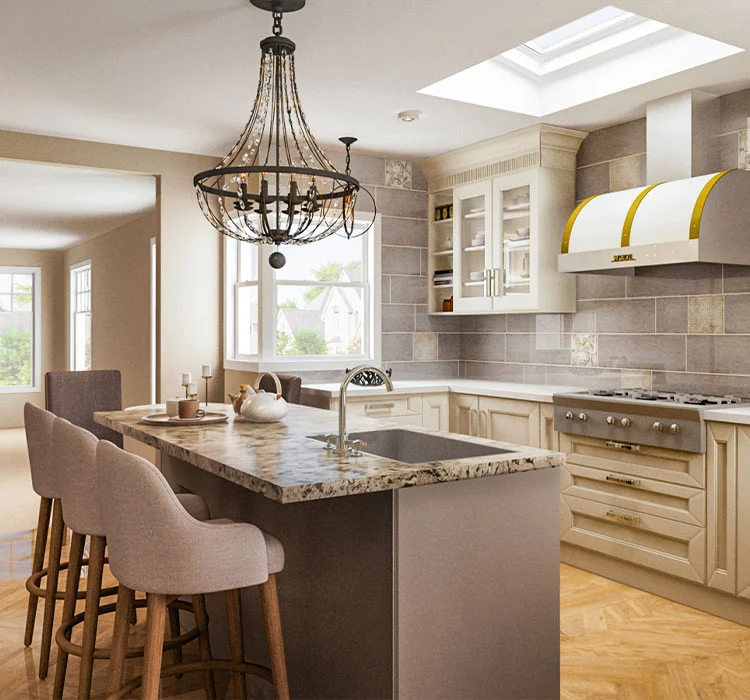 Stylish kitchen with granite island, modern appliances, and inviting natural light.