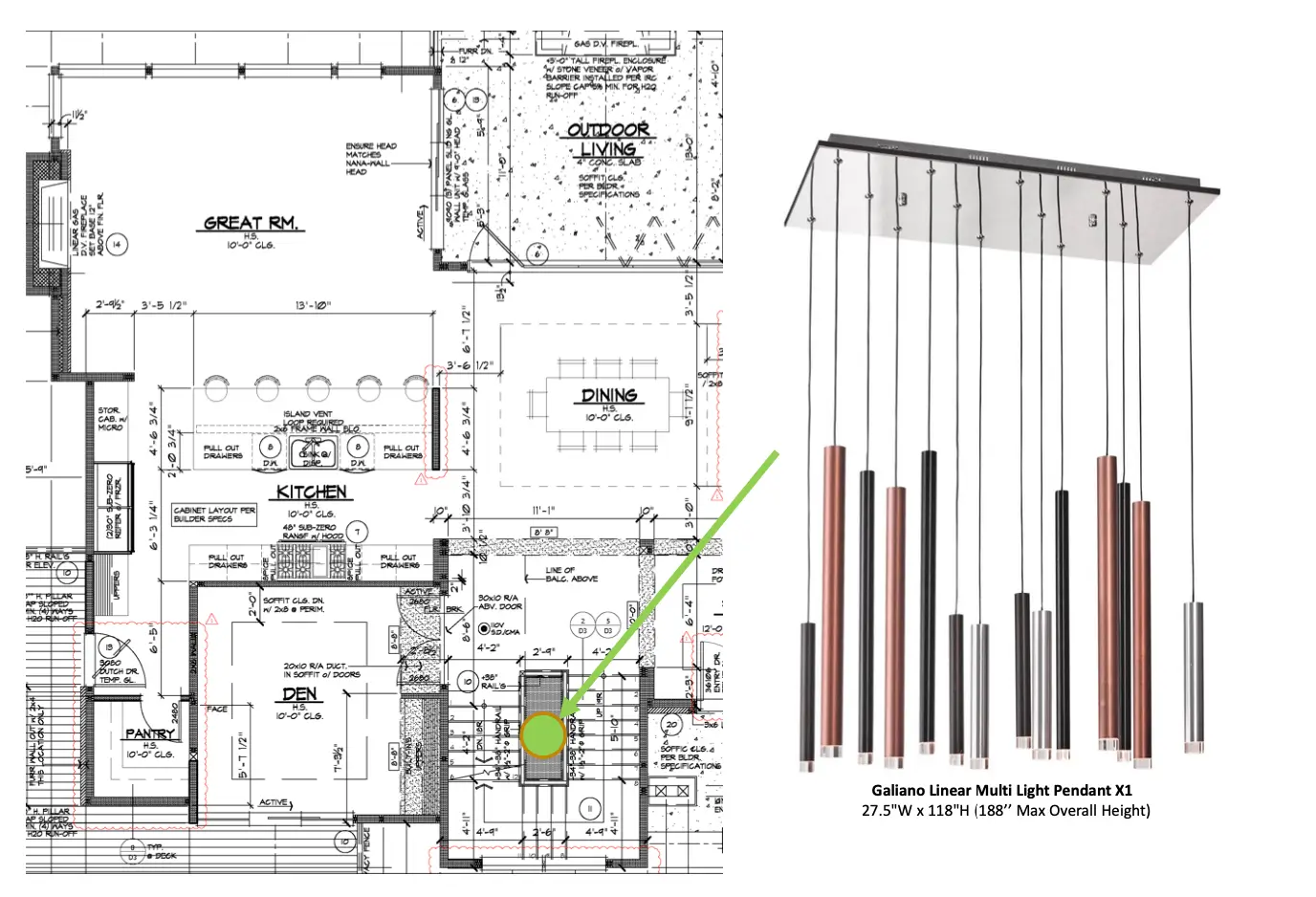 Modern floor plan layout with stylish pendant light design for contemporary interiors.