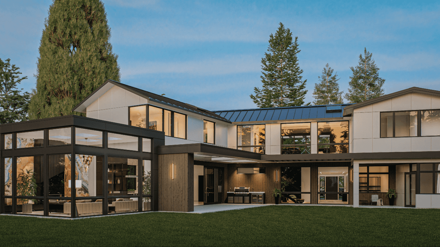 Sleek modern home featuring large windows and inviting outdoor spaces for relaxation and entertainment.