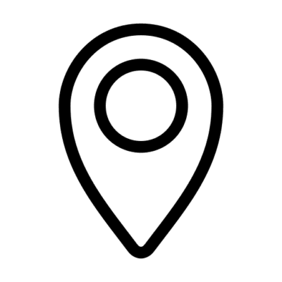 Minimalist black map pin icon for navigation and location services on a transparent background.