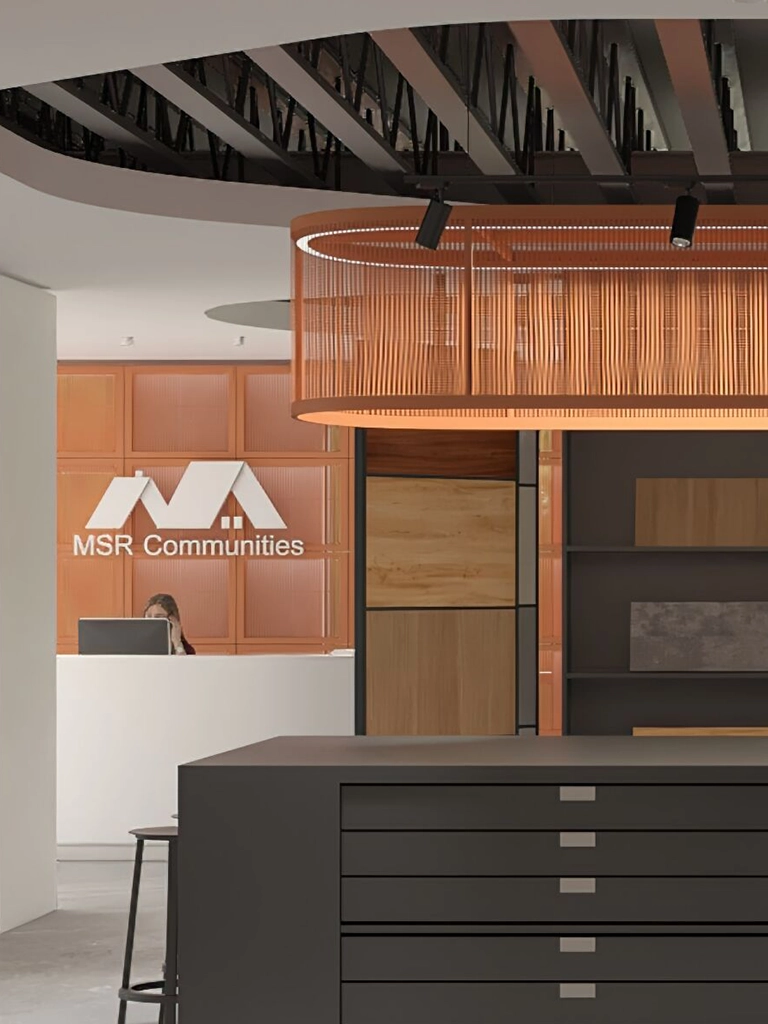 Sleek MSR Communities reception area featuring modern design and inviting atmosphere.