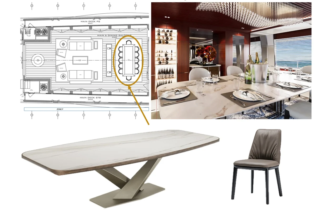 Close-up of high-quality wood used in yacht interior furniture