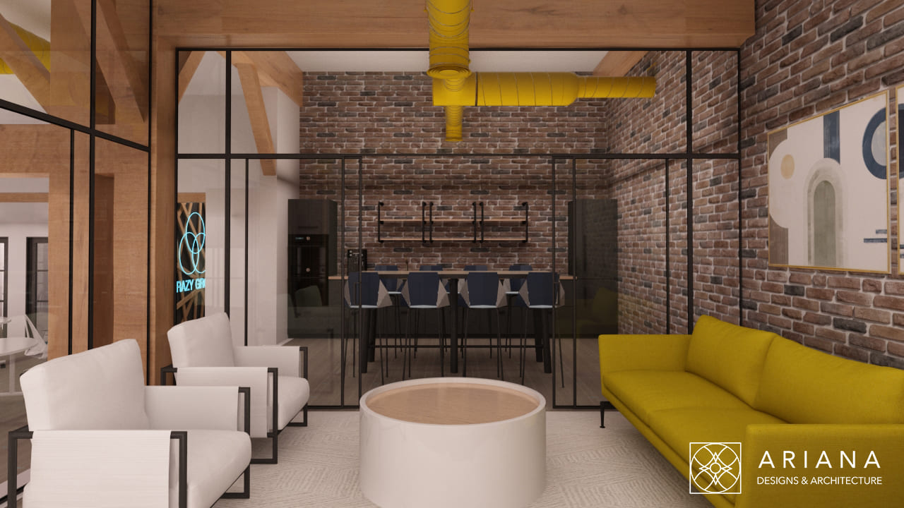 Bright, open office workspace with collaborative furniture